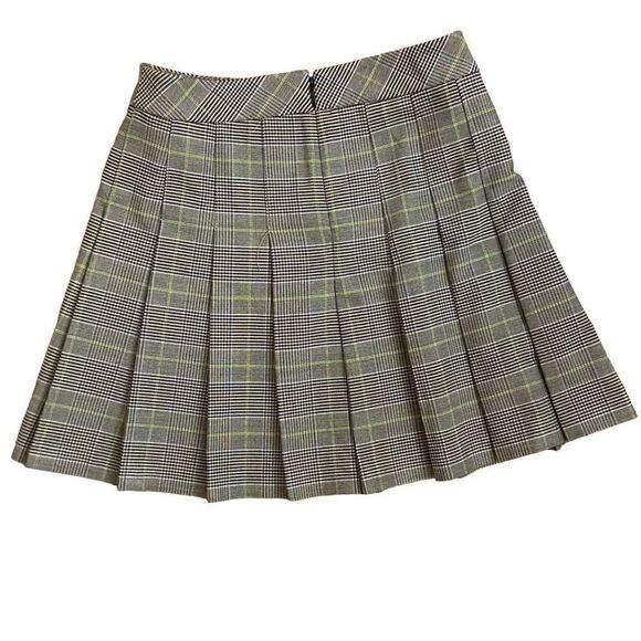 Aritzia Sunday Best Plaid Pleated Mini Skirt Black Blue Neon Green Size 00 - Picture 2 of 5